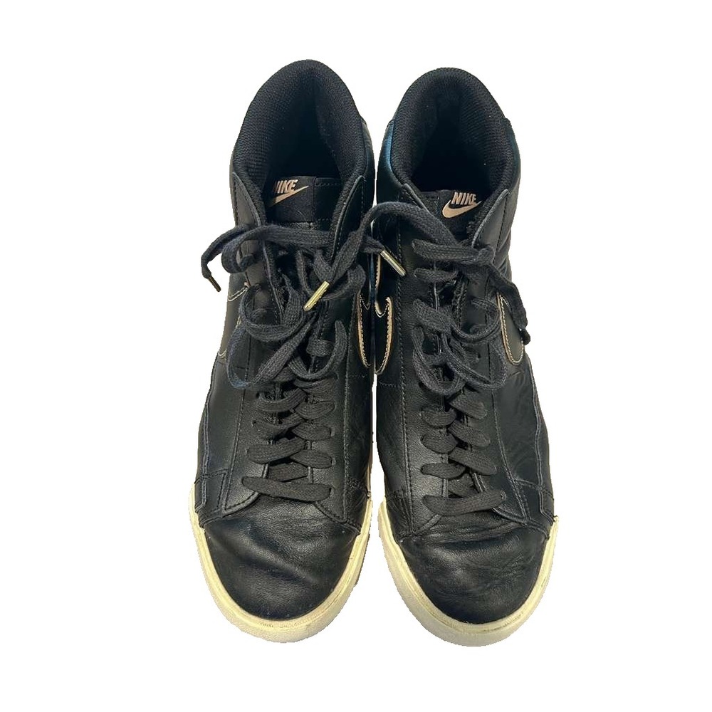 Nike Blazer Mid 77 Mens 10 Black Leather Retro High Top Sneakers Vintage Style - Picture 2 of 9